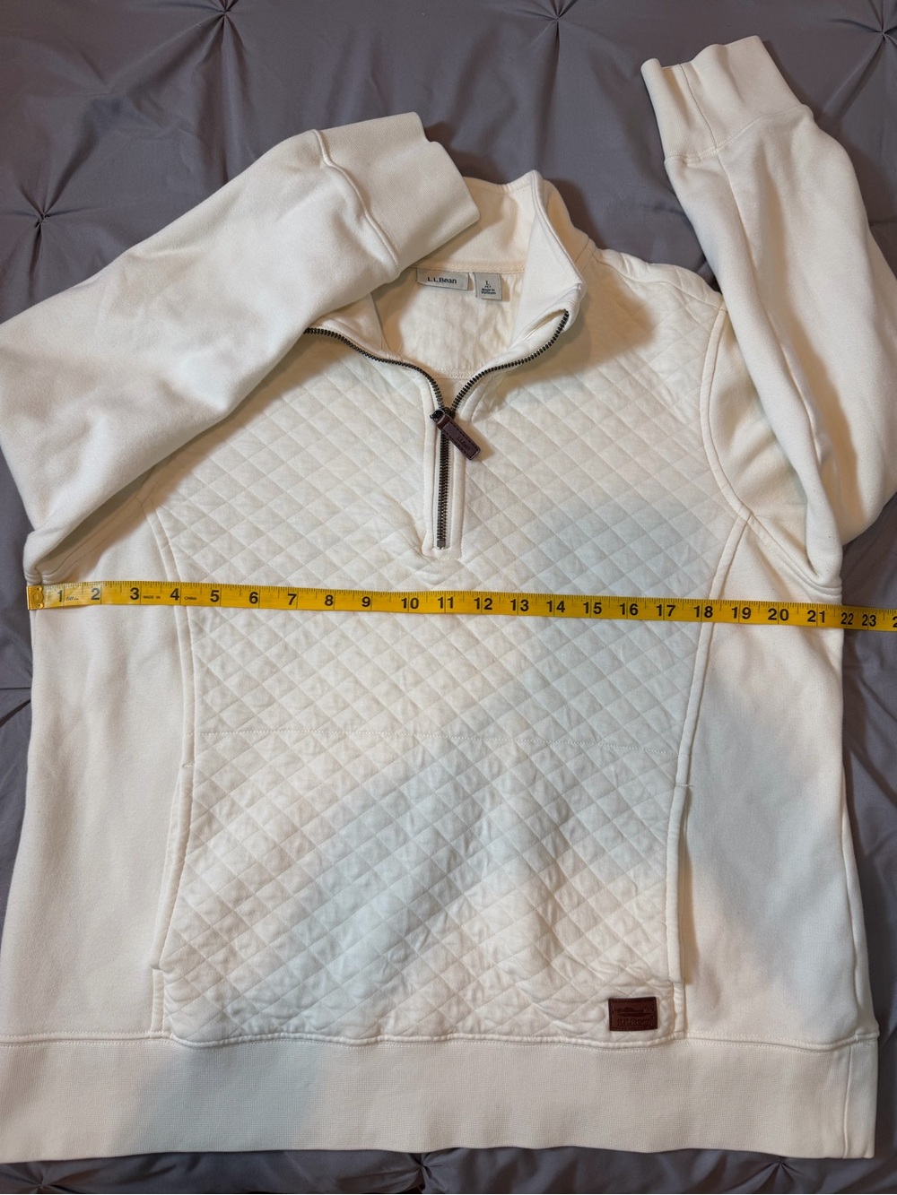 L.L. Bean Quilted Quarter-Zip Pullover Sweatshirt Cream / Ivory Petite Large - Picture 7 of 13